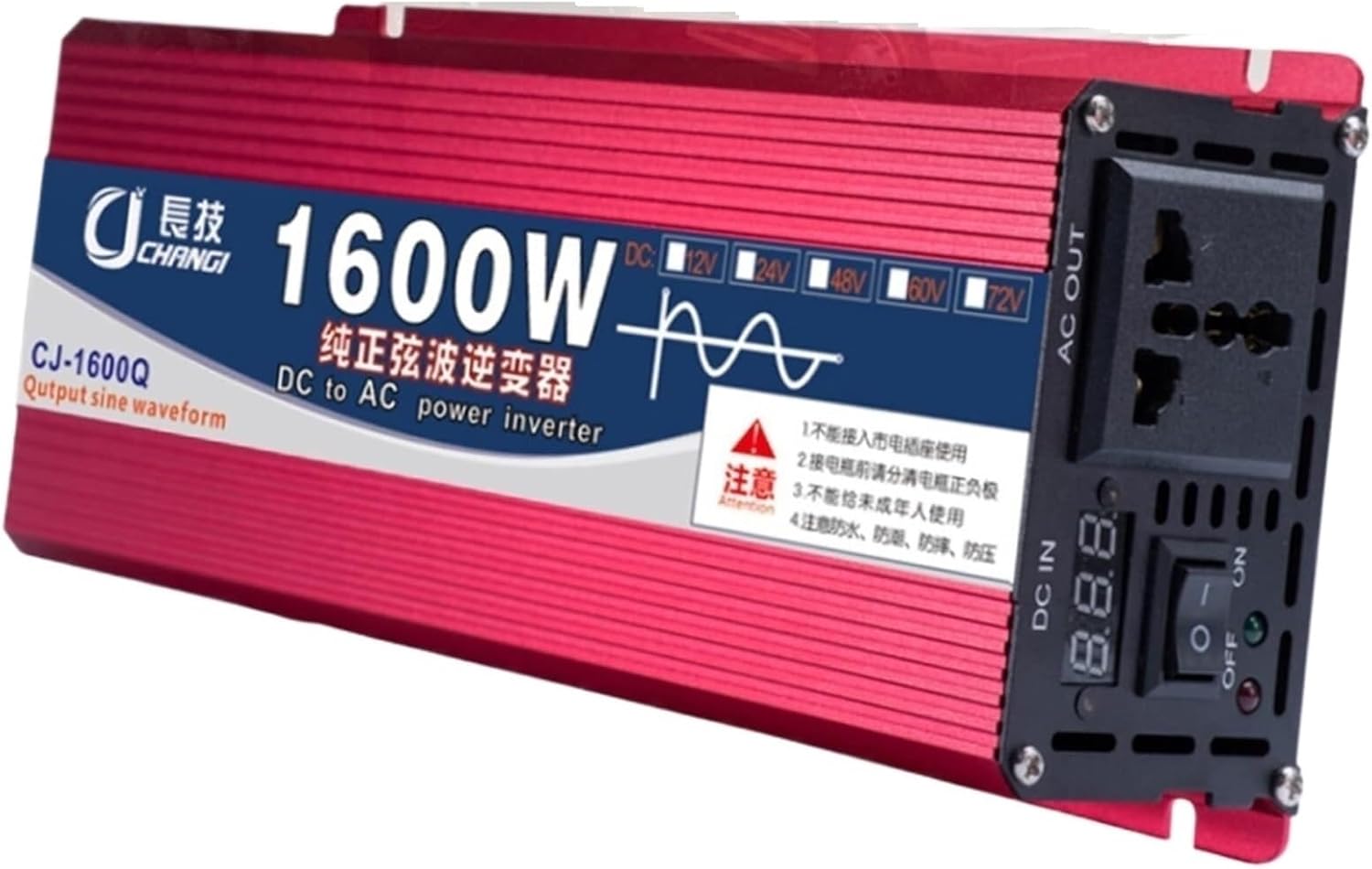 Pure Sine Wave Power Inverter 1600W 2200W 3000W DC 12v 24v 48v 60v to AC 110V/220V Converter with LCD Display and Outlets AC outlets for RV Truck Car 1600W-24Vto110V(60vto220v,1600W)