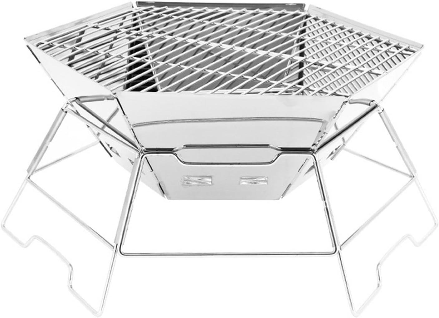 Portable BBQ Charcoal Grill 304 Stainless Steel Camping Fire Pit,Large Cpacity Hexagonal Collapsible Campfire Grill with Carrying Bag