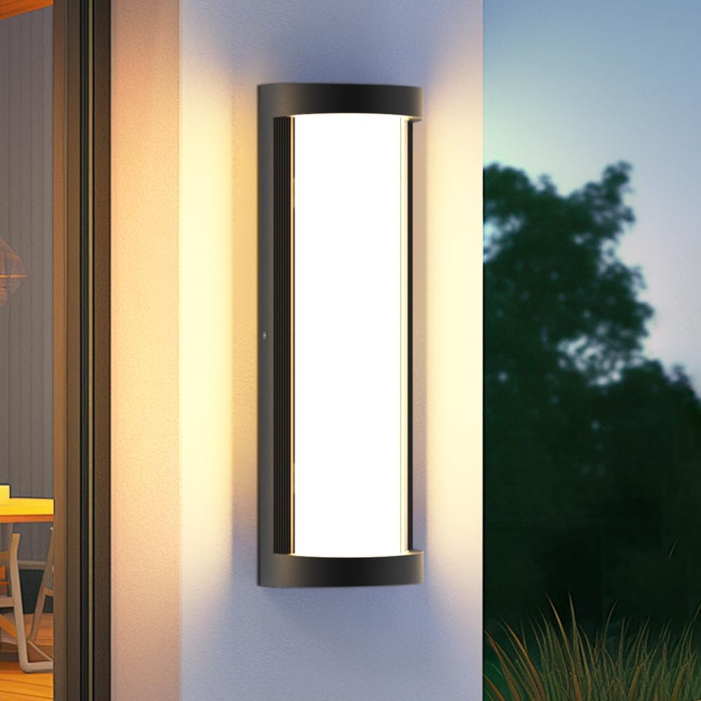Sytmhoe 10%-100% Dimming Exterior Wall Lights,16in Dimmable LED Modern Patio Wall Light Fixture, Black Aluminum&Dual PC Wall Sconce Suitable for Garage Bathroom Room Courtyard House(3000K)