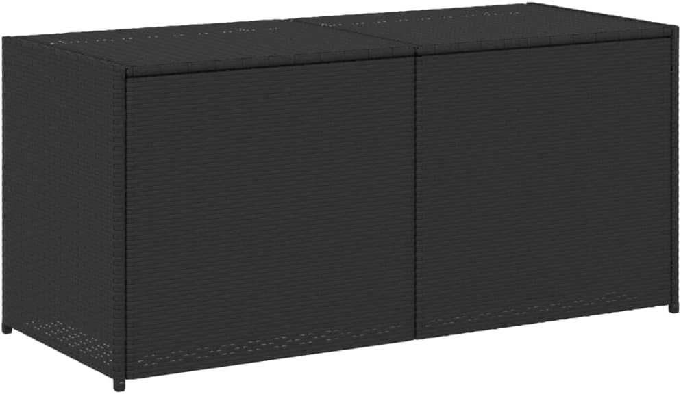 vidaXL Poly Rattan 74.8 Gal Garden Storage Box - Black, Outdoor Cushion Box with Water- Bag, Weatherproof Patio Organizer