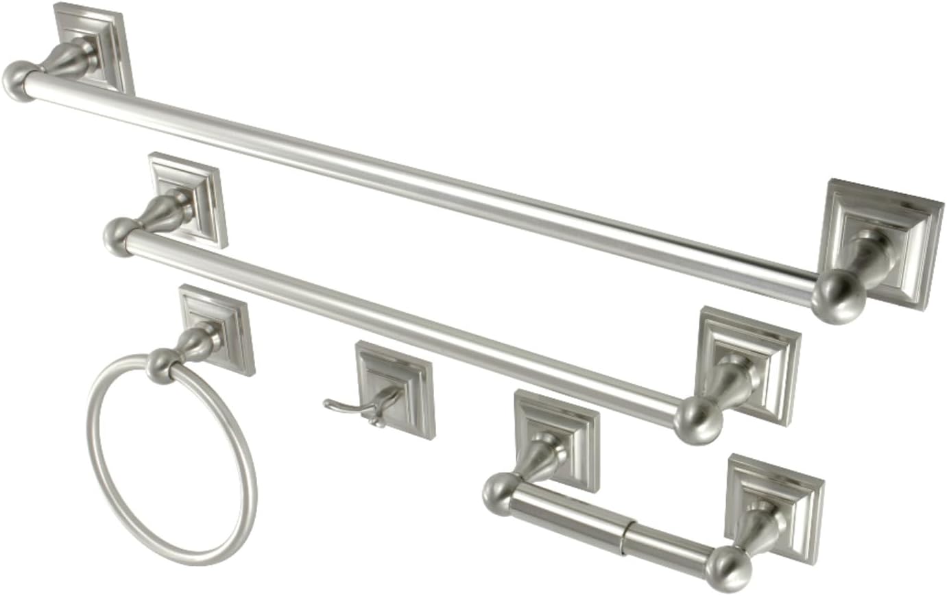 Kingston Brass BAHK3212478SN Serano 5-Piece 18-Inch and 24-Inch Towel Bars Bathroom Accessory Set in Brushed Nickel