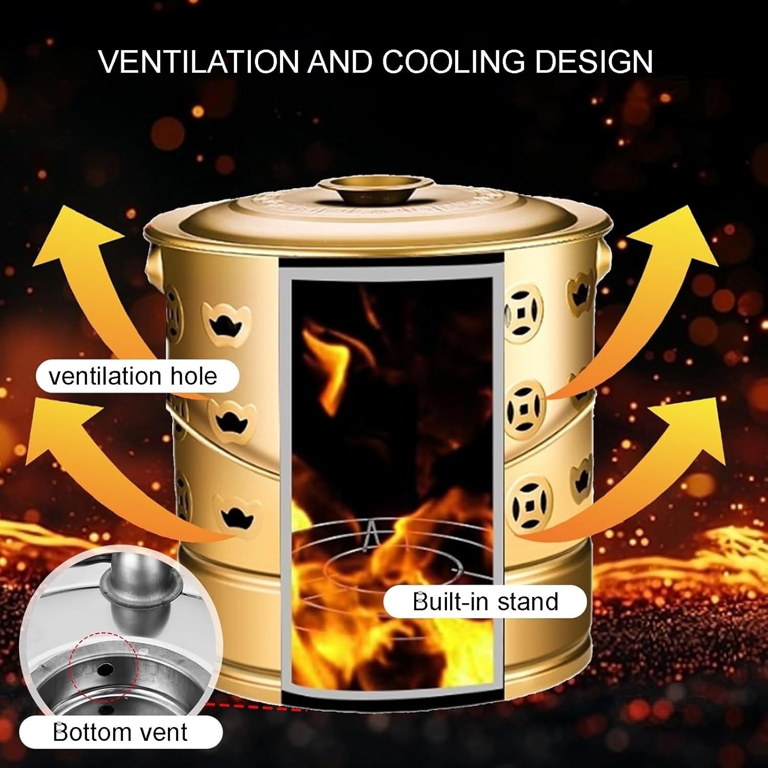 Paper Burner, Stainless Steel Burn Barrels with Fire Hook, Garden Fire Pit Cage for Burning Garbage Leaves Yard and Waste Debris Paper(48cm)