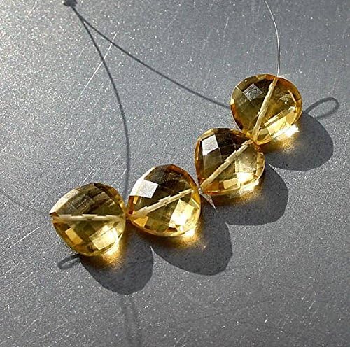 Lemon Quartz Large 14mm Faceted Checkerboard Heart Straight Drilled Briolette Beads