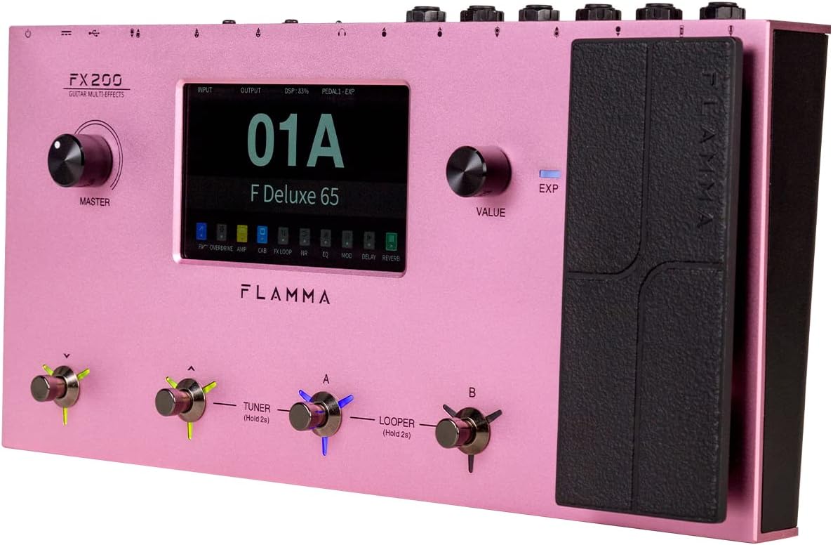 FLAMMA FX200 Multi Effects Guitar Processor with 5” LCD Touch Screen Programmable MIDI Port Extensive I/O Support Modules Order Changing USB Audio Recording 58 Preamp Models 30 Cabinet Simulations
