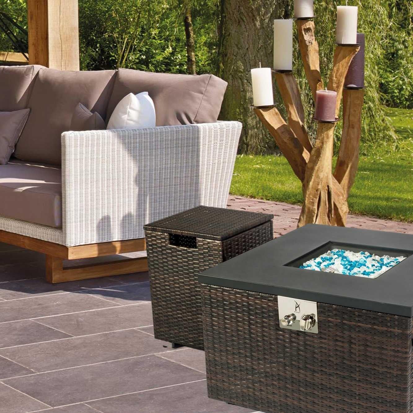 Propane Hideaway Table, Outdoor Brown Wicker Tank Table for Gas Fire Pits, Propane Tank Cover,16: X 16