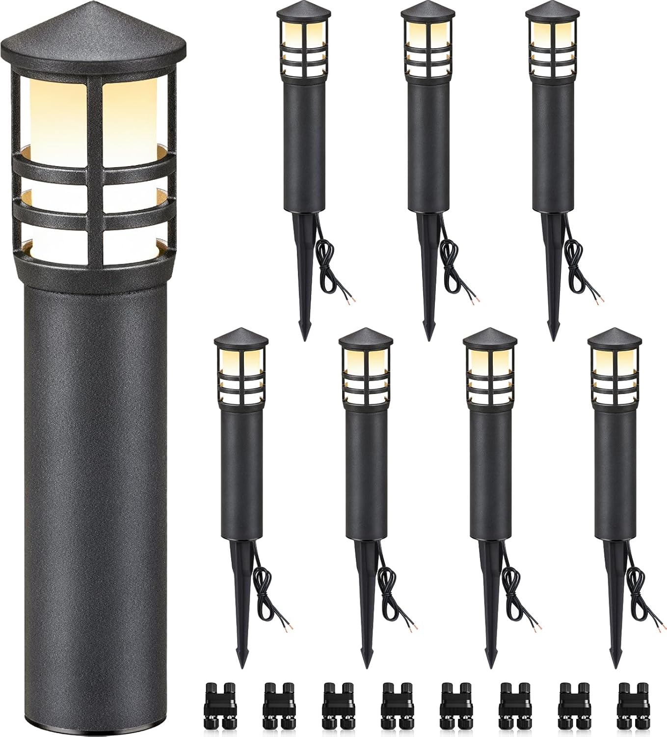 SUNVIE 8-Pack Low Voltage Pathway Lights 3W LED Landscape Pathway Lighting 3000K Warm White CRI 90+ Landscape Lights Wired 12-24V Aluminum Bollard Path Lights for Walkway Yard Garden, ETL Listed Cord