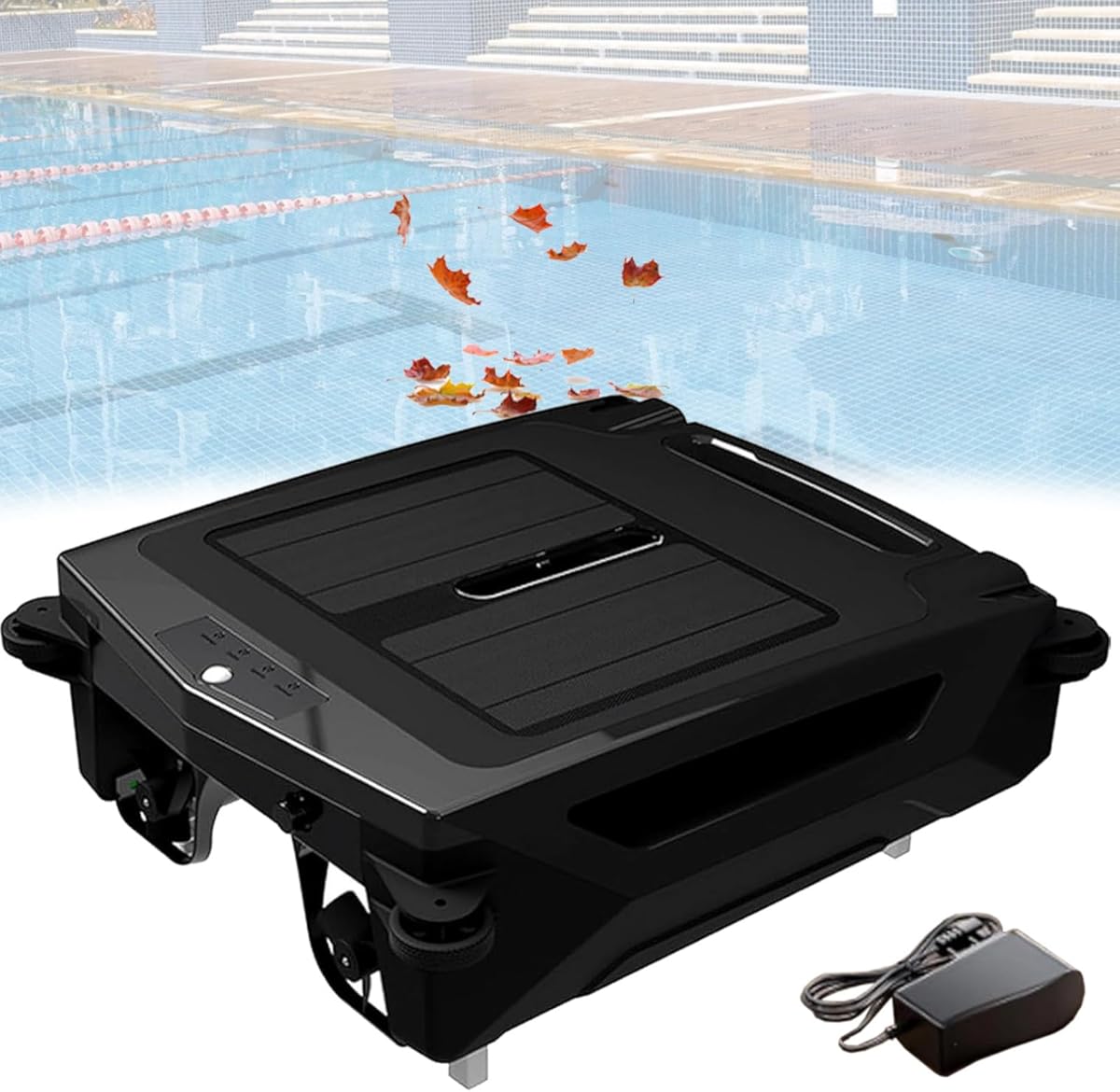 Solar Robotic Pool Sur-face Cleaner with Dual Charging Mode, Solar Powered Automatic Robotic Pool Skimmer Cleaner, Smart Obstacle Avoidance, 24/7 Cleaning
