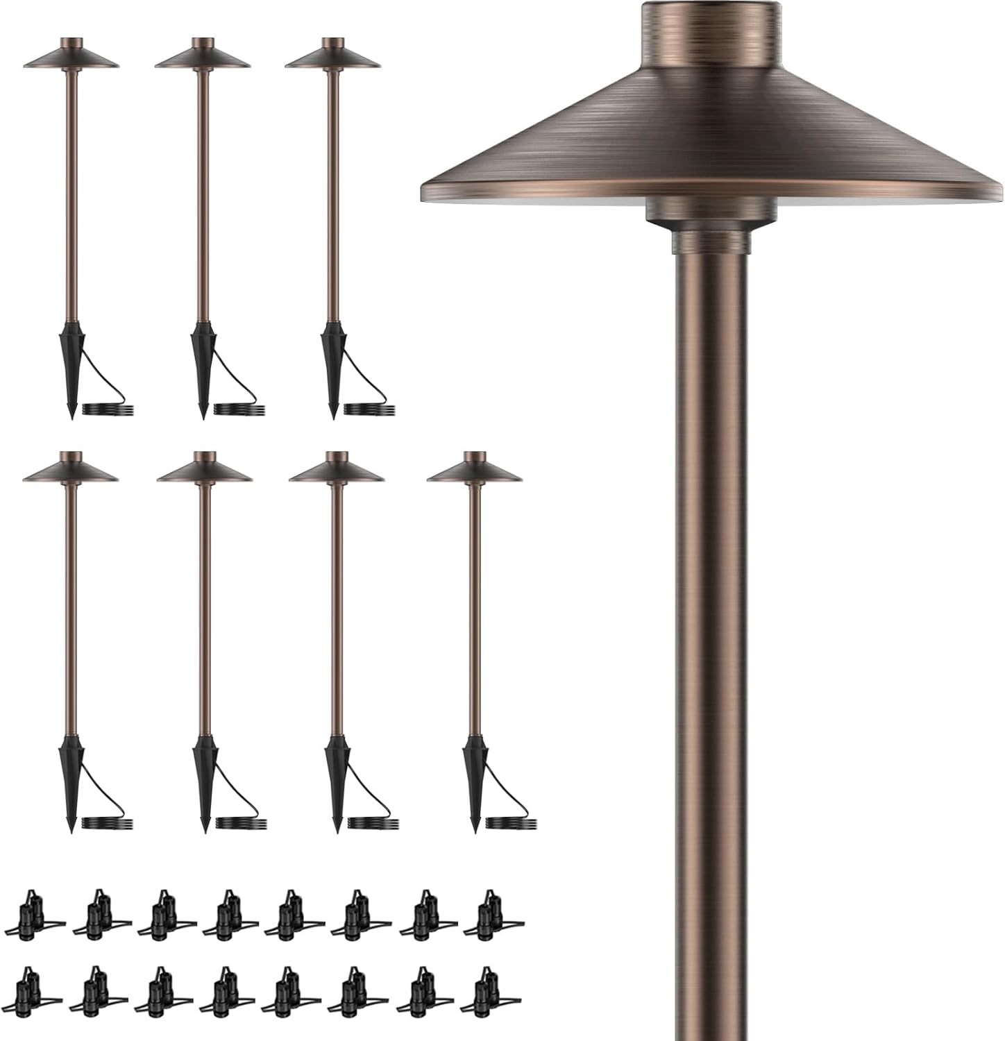 ZONEGRACE 8 Pack Solid Brass Low Voltage Pathway Lights,Outdoor Wired LED Landscape Path Lights,AC/DC 12V Bronze Pathway Lighting for Walkway Garden Yard,UL Listed Cord,Without Replacement Bulbs