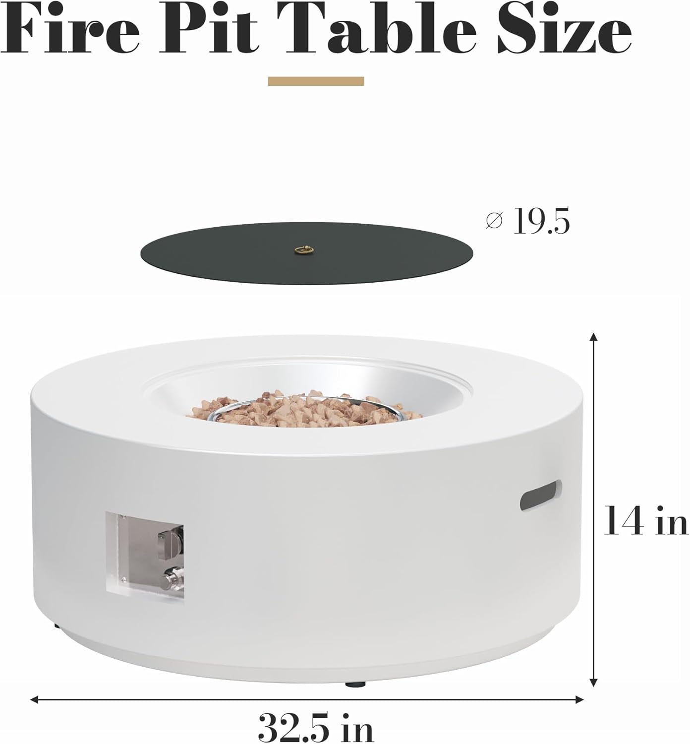 32.5 Inch Propane Fire Pit Table, 50,000 BTU Round Patio Fire Pit Table Outdoor, CSA Certified, Stainless Burner with Steel Lid, Waterproof Cover & Lava Rocks, for Backyard Garden, White