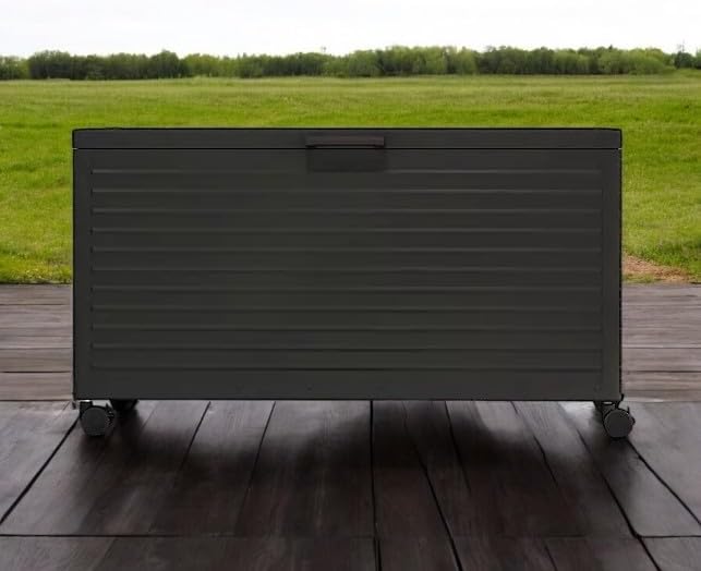 175 Gallon Outdoor and Indoor Storage Box, Aluminum Construction, Wheeled Design, (Black)