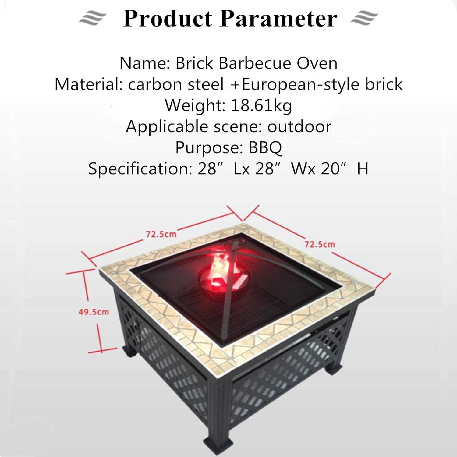 Square Fire Pit Table,Built-in Fire Bowl Table,Metal Bonfire Firepit with Mesh Spark Screen Cover,Outdoor Patio Heater Wood Burning,Garden Fireplace for Camping