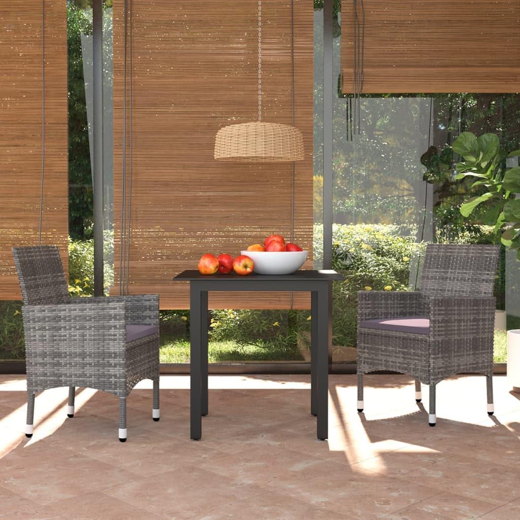 Patio Set 3 Piece Patio Dining Set with Cushions Poly Rattan Gray