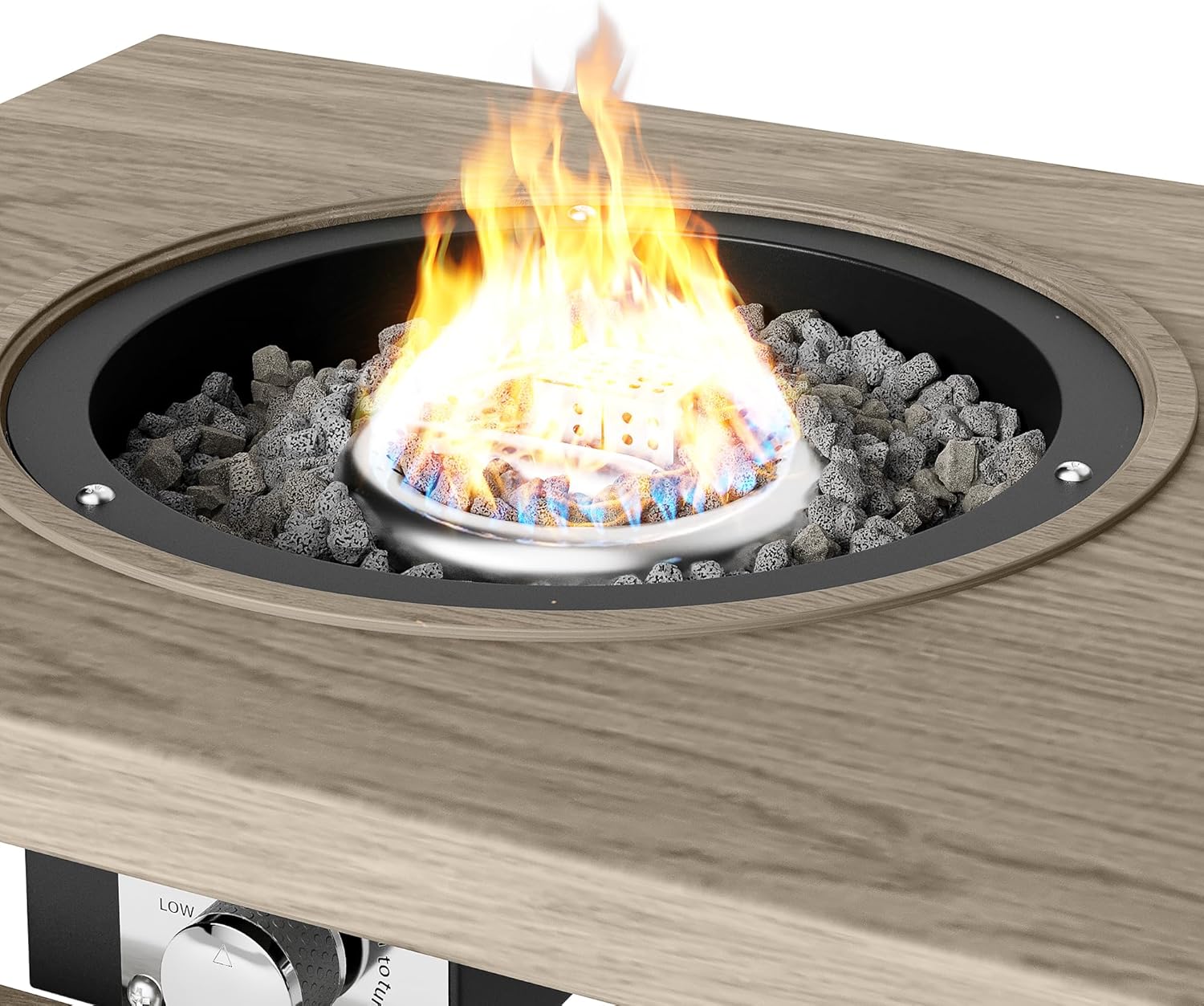 Kaimei 3-in-1 Aluminum Patio Coffee Table with Ice Bucket and Fire Pit - Beige for 6-8 People