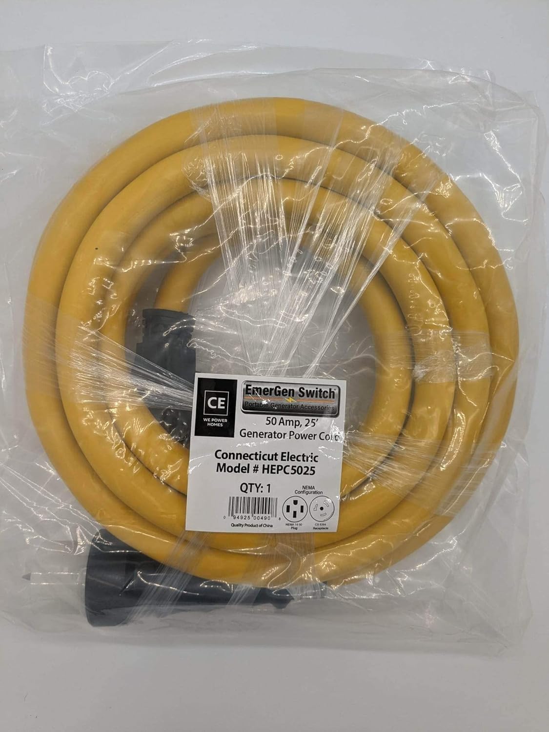 Connecticut Electric 25 Foot Generator Power Extension Cord, 50 Amp, 4 Prong, NEMA 14-50P to SS2-50R (CS6364)