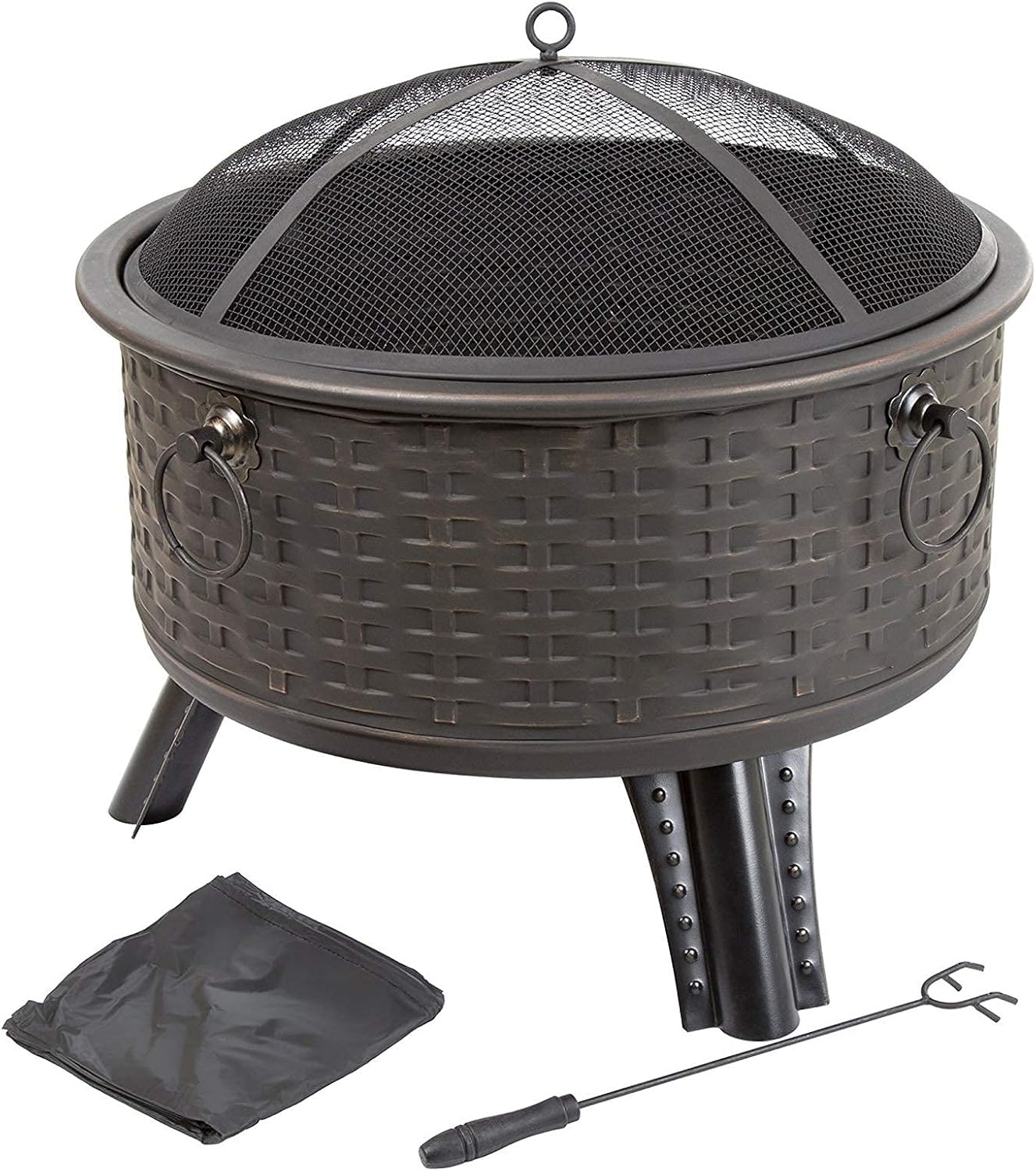 Fire Pit with BBQ Grill Shelf,Outdoor Metal Brazier Firepit Garden Patio Heater/BBQ/Ice Pit with Waterproof Cover