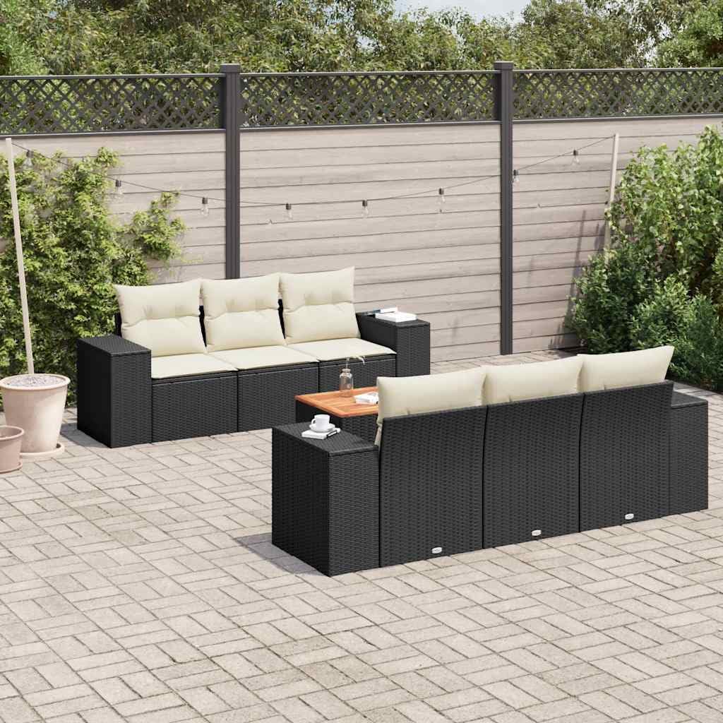 7 Piece Garden Sofa Set Black and Cream Modular Outdoor Furniture with Weather-Resistant Storage Seating for Patio Terrace Balcony