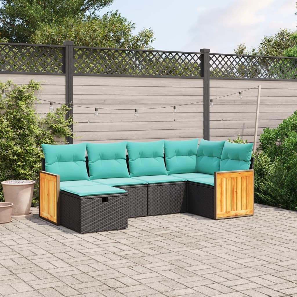 Large Modular Garden Sofa Set, Black PE Rattan Outdoor Patio Furniture, 6-Piece Sectional Seating with Cushions, Weather Resistant for Backyard