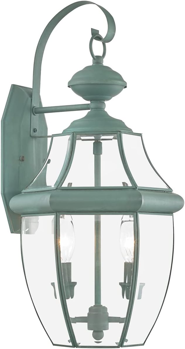 Livex Lighting 2251-06 Outdoor Wall Lantern with Clear Beveled Glass Shades, Verdigris