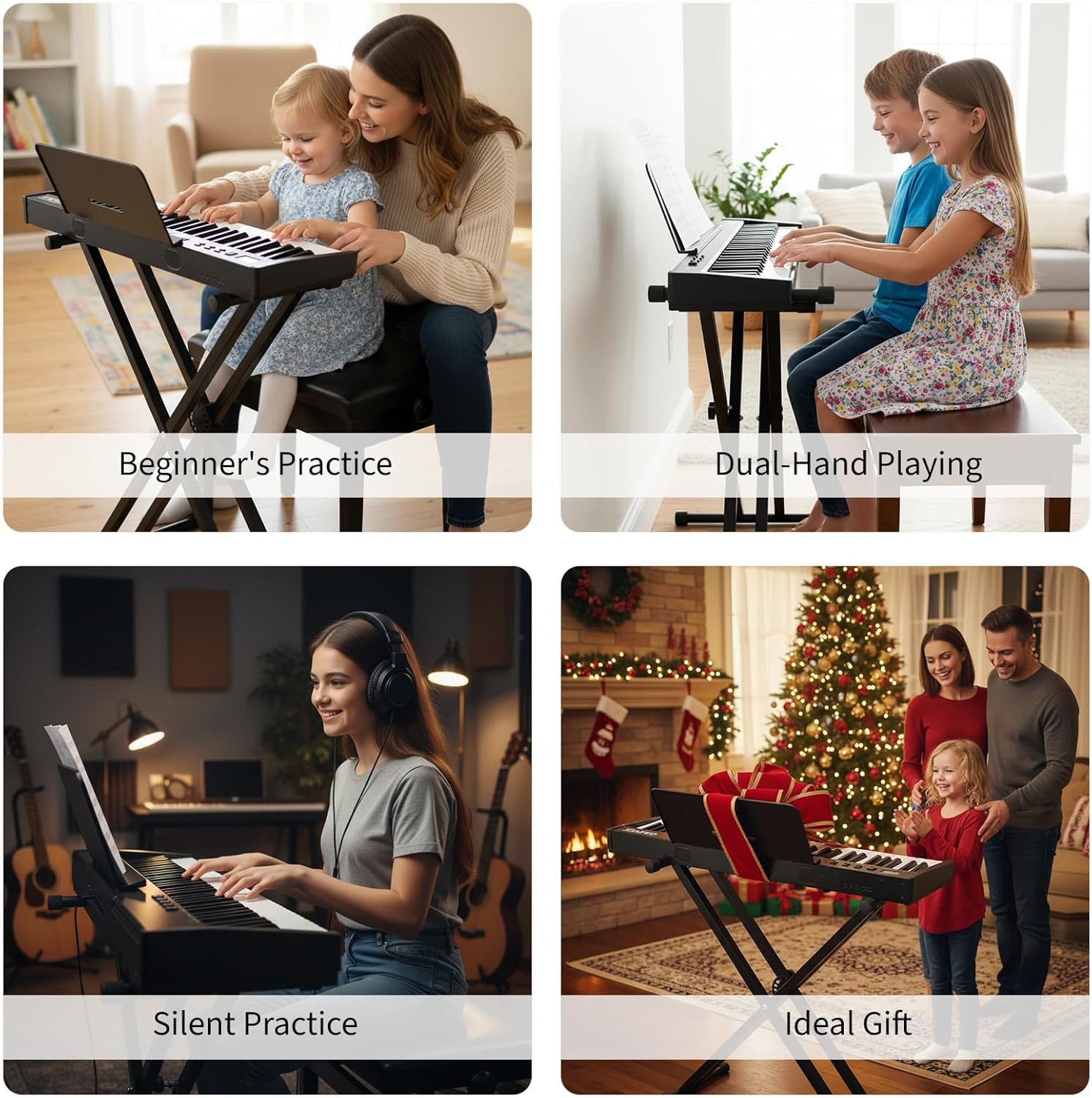 61 Keys Electric Keyboard Piano, Portable Semi-Weighted Electronic Keyboards with Sheet Music Stand & Power Adapter, Musical Instruments for Beginners and Professionals
