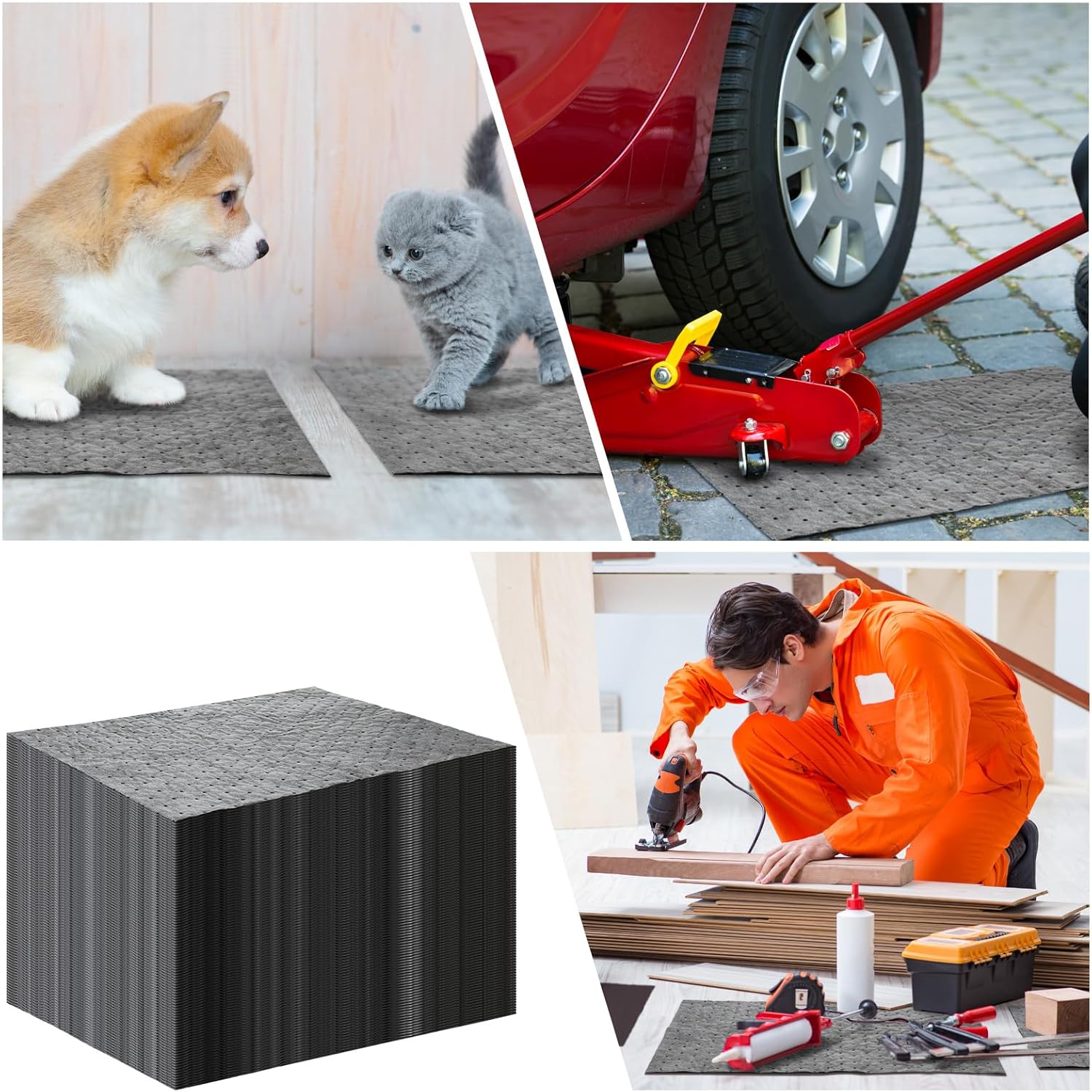 Hoolerry Oil Absorbent Pads Weight Dimpled Pad Garage Accessories Water Absorbent Mat Oil Spill Mat for Absorbing Protecting Home Garage Basement(9.8 x 13 Inch,Gray,1000 Pcs)