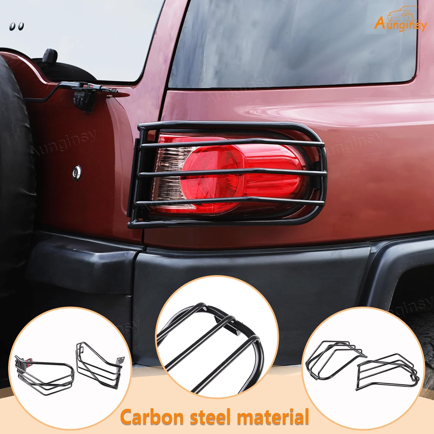 Aunginsy Rear Taillight Guard Cover Compatible with Toyota FJ Cruiser 2007-2021, Car Back Taillight Lamp Grilles Guard Protector Net Frame, Rear Headlight Trim Cover Carbon Steel Exterior Accessories