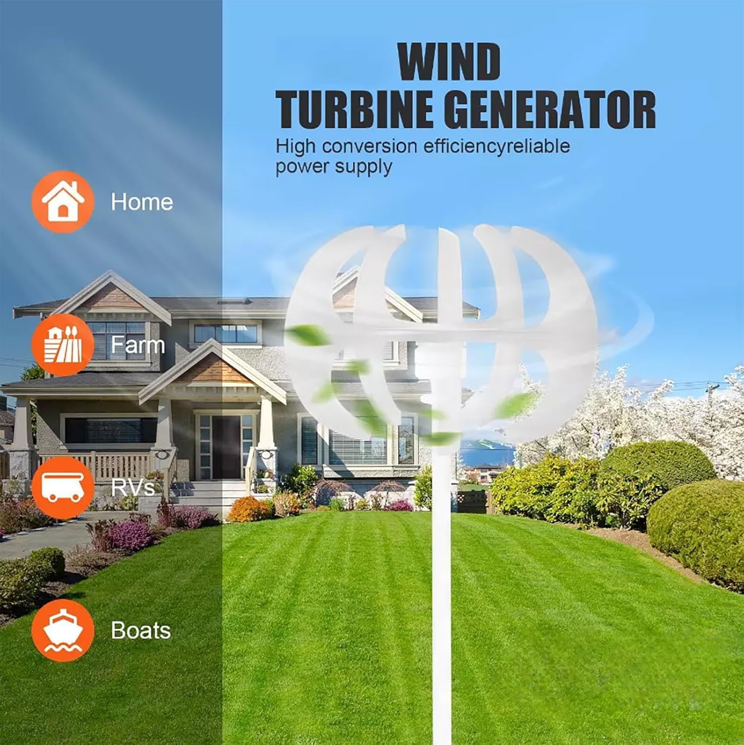 3000W Vertical Axis Wind Turbine Generator 12V/24V 5-Blade Maglev VAWT Red Lantern Design For Landscape & Street Lighting Low-Noise, Nylon Fiber Blades, Electromagnetic Brake(12v)