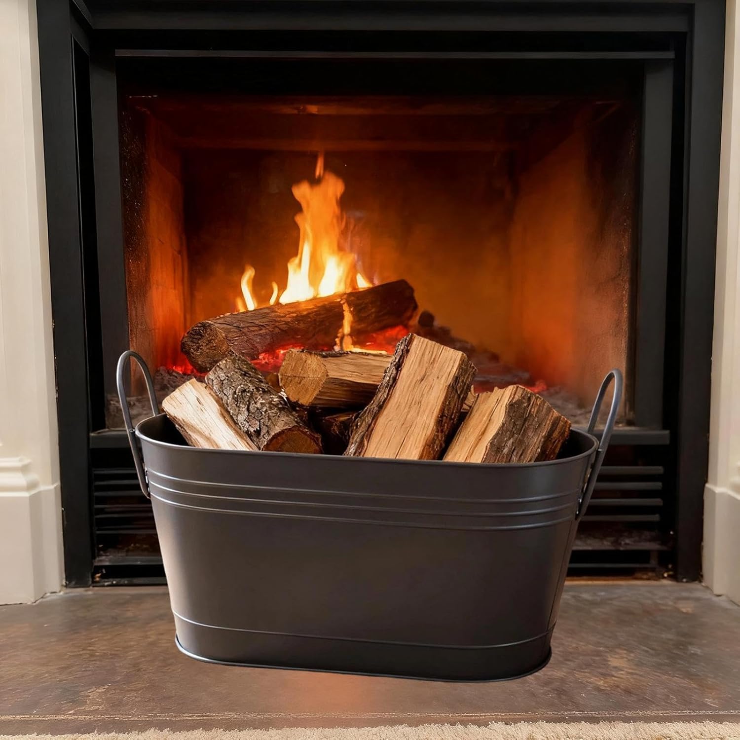 Metal Ash Bucket Fire Pot for Outside Storage Container Compact Multi Functional Firepit Bowl for Yard Barbecue Picnic Hiking 21.46x7.87x13.78 inch