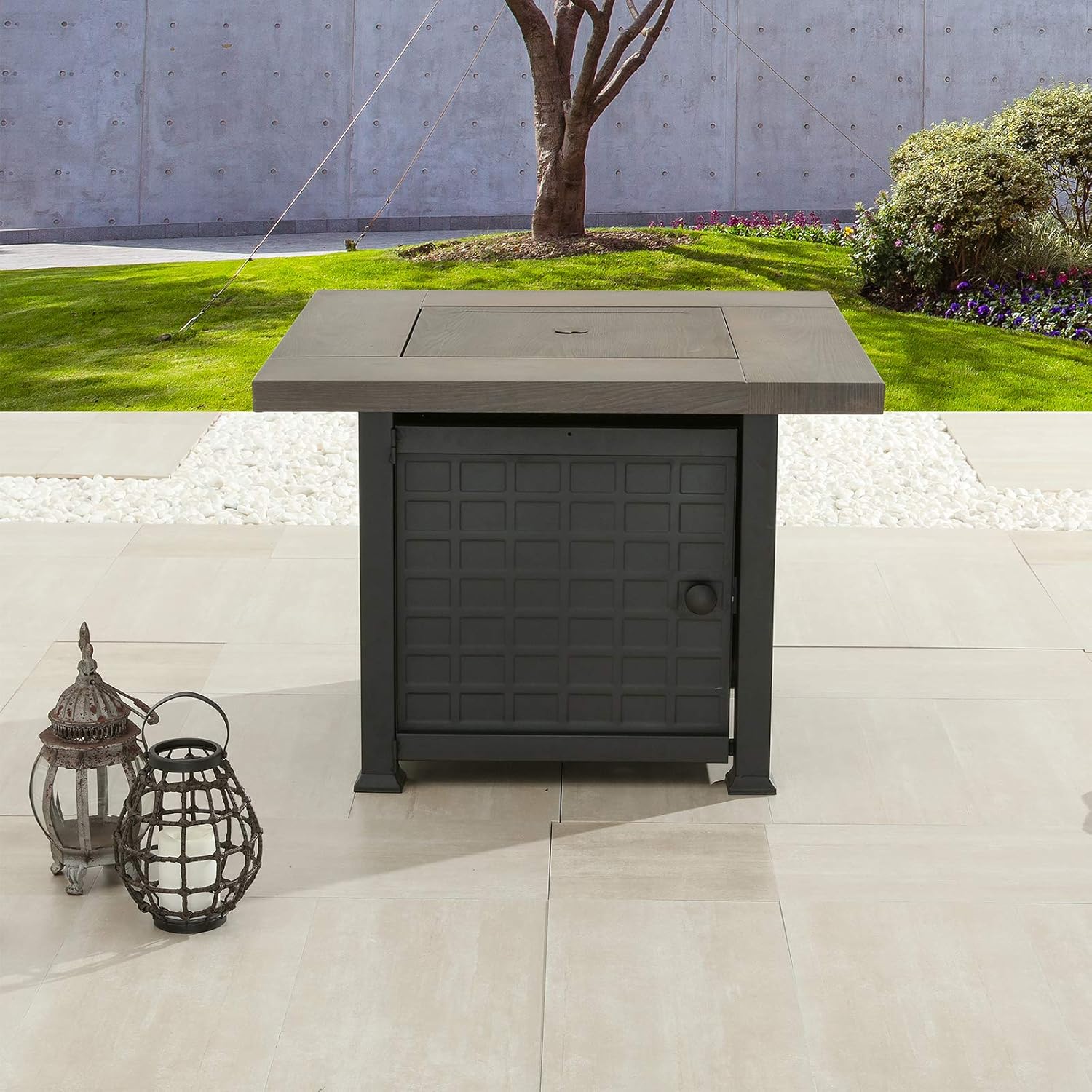 34 Inch Propane Fire Table Square Gas Fire Table Outdoor Firepit Black CSA Certification 50,000 BTU Auto-Ignition with Metal Tabletop, Bronze