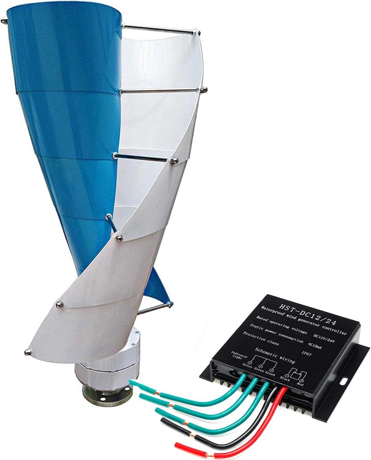 Vertical Spiral Wind Power Turbine Generator, 400W Wind Turbine with Controller 12V/24V/48V Wind Generator Power for Outdoor Garden Boat Hybrids Streetlight (Blue)