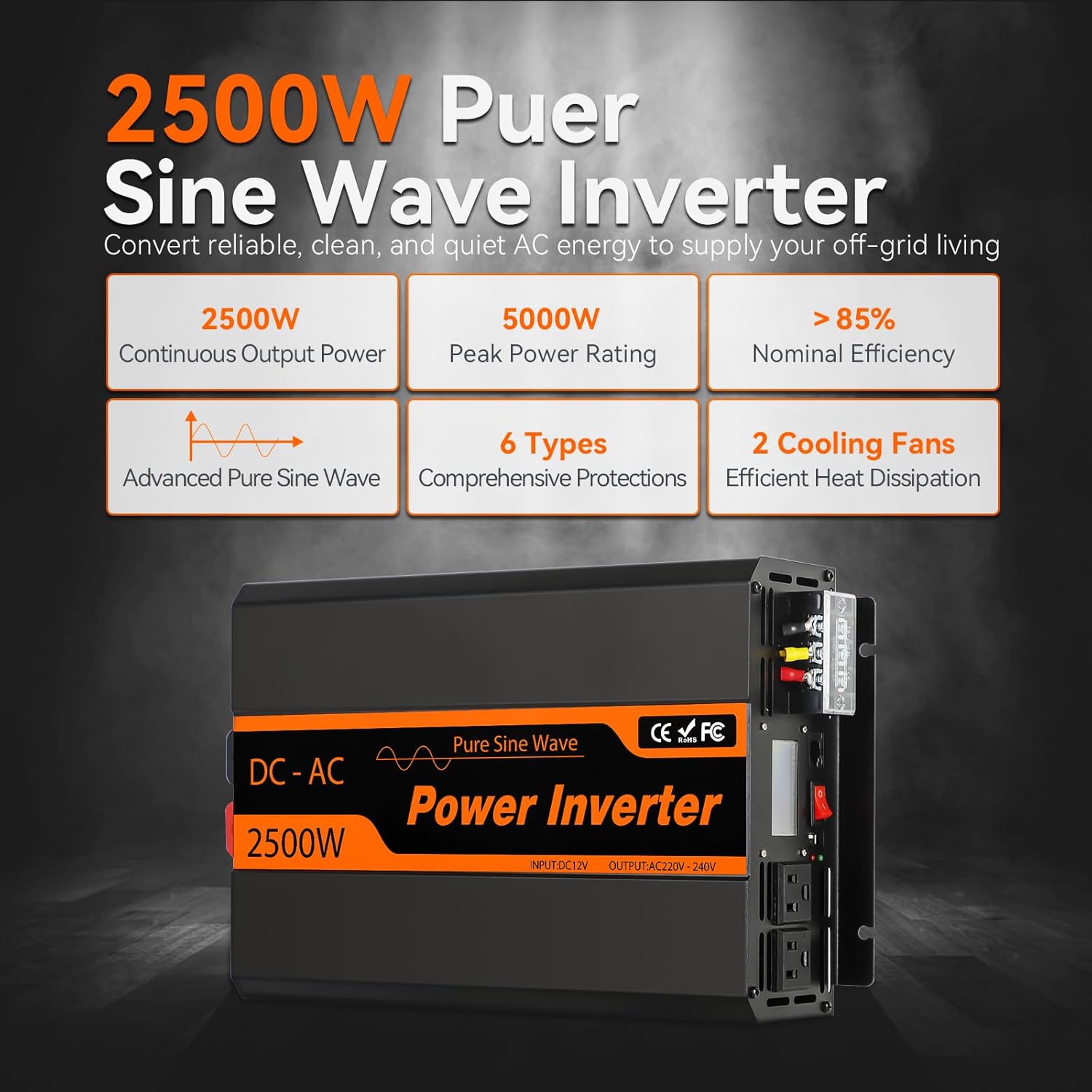 PowMr Pure Sine Wave Inverter 2500W 24V & MPPT 60A Solar Charge Controller