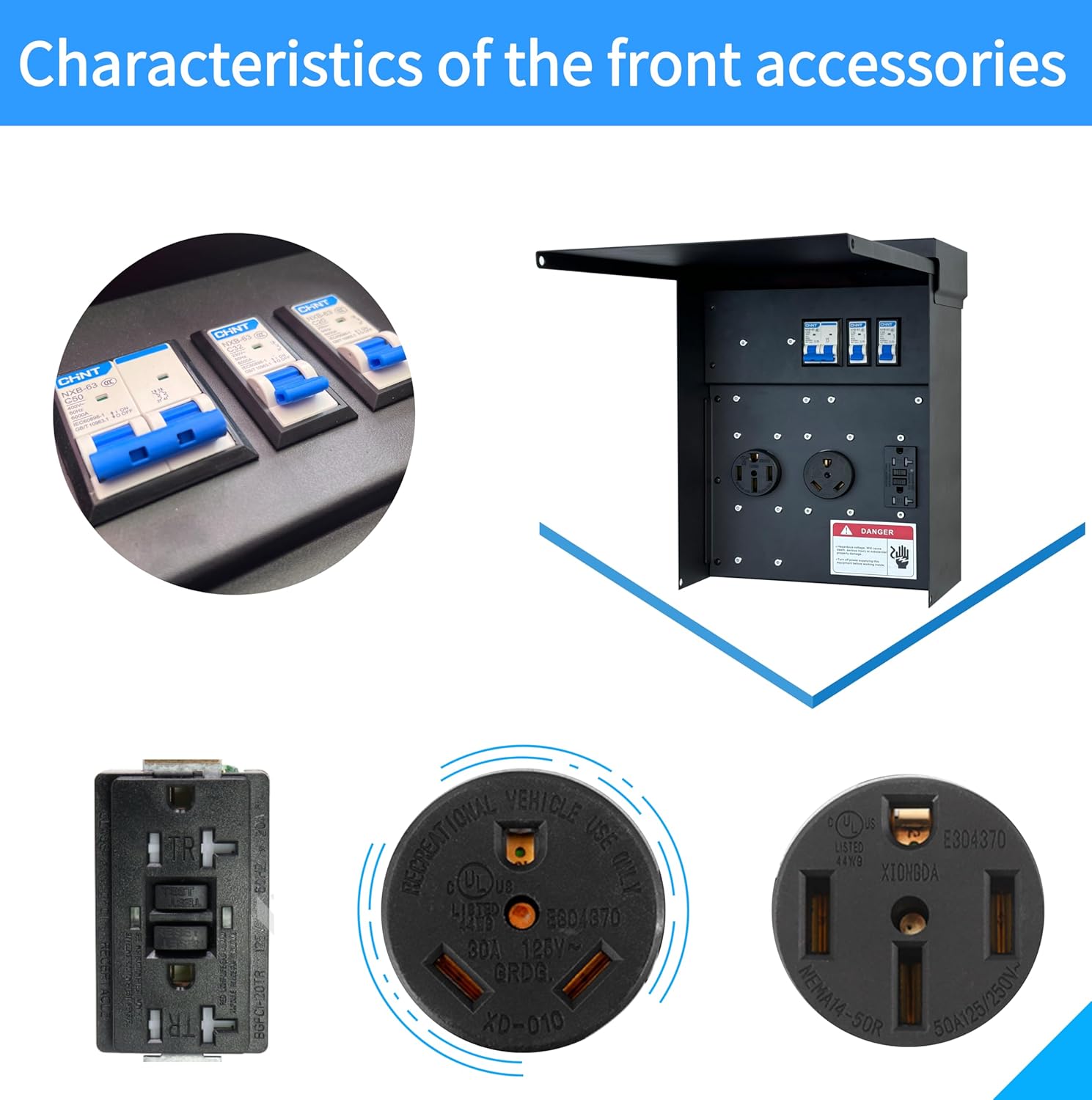 Temporary Distribution Box, It has Both 50A and 30A inlets, six 120V CFGI duplexes, one L14-30R Outlet, one L6-30R, and one TT-30R,Safe and Reliable Power on Any Construction site (Black)
