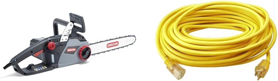 Oregon CS1400 15 Amp Electric Chainsaw, Powerful Corded Electric Saw with 16-Inch Guide Bar & Southwire 2588SW0002 Outdoor Cord-12/3 SJTW Heavy Duty 3 Prong Extension Cord-for Commercial Use