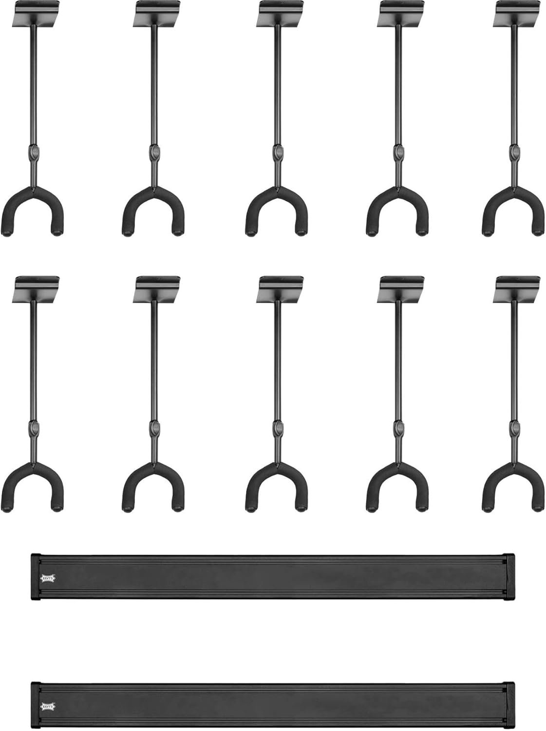 Levy's Adjustable Guitar Hanger System - 10 Slatwall Yokes & 2 Wall Track Panels for Secure & Stylish Instrument Display