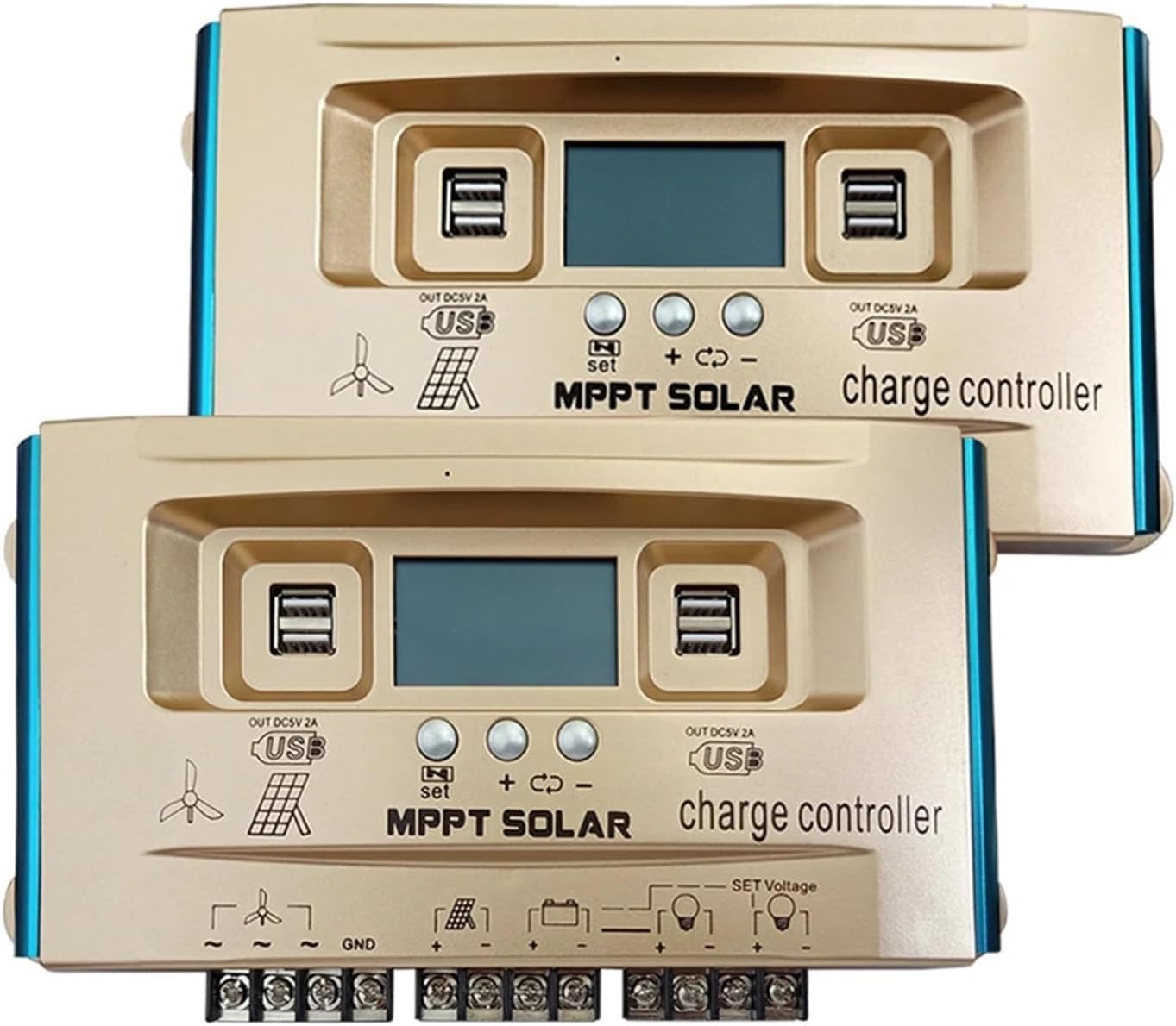 Solar Controller, 40A 60A 100A Wind Solar Hybrid Char Controller Dual USB Wind-Solar System MPPT Regulator(60A)