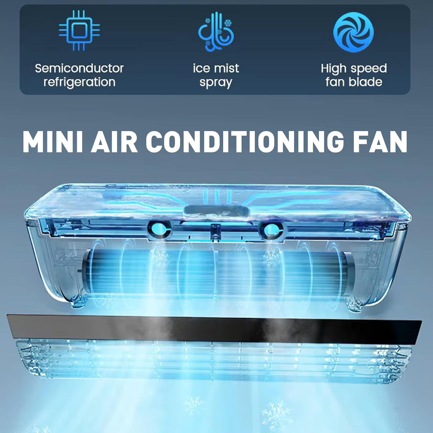 Wireless Charging Quiet AC No Drilling Kitchen Cooling Air Conditioning Three Wind Speeds, with Adjustable Spray Portable Wall Mounted Airs Conditioners Fan,for Home Office, Bedroom (Black)