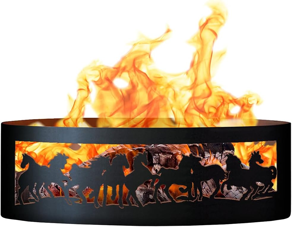 PD Metals MR00460 Mustangs Unpainted 12 in. Tall 60 in. Diameter Outdoor Fire Ring - 60 x 60 x 12 in. - Rustic Black Color
