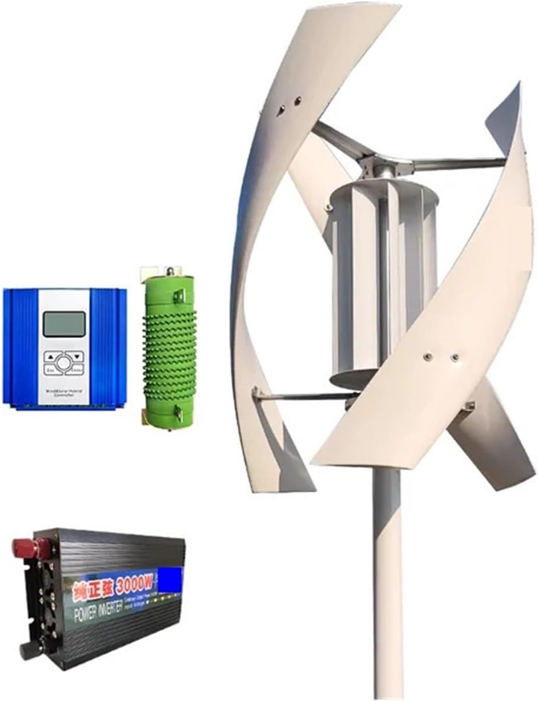 Wind Turbine Generator Kit 3KW Vertical Axis Wind Turbine Household Wind Turbine Low Speed Low Noise Industrial Energy(with Off Grid System,48V_3000W)