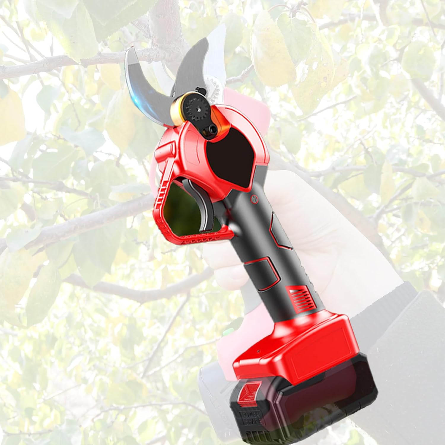 Electric Pruning Shears, 1500mAh Battery Cordless Handheld Pruning Scissor, Cutting Branches Garden Shear Tools, Rechargeable for Backyard Branches, Red,40mm(1.6in)