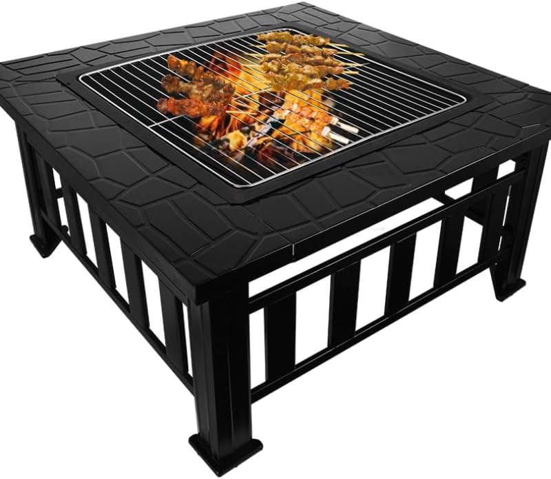 Outdoor Fireplaces Household Fire Pits Outdoor Heaters Steel Table Charcoal Pit Square Courtyard Camping Grills for Family Gathering Fire Pits