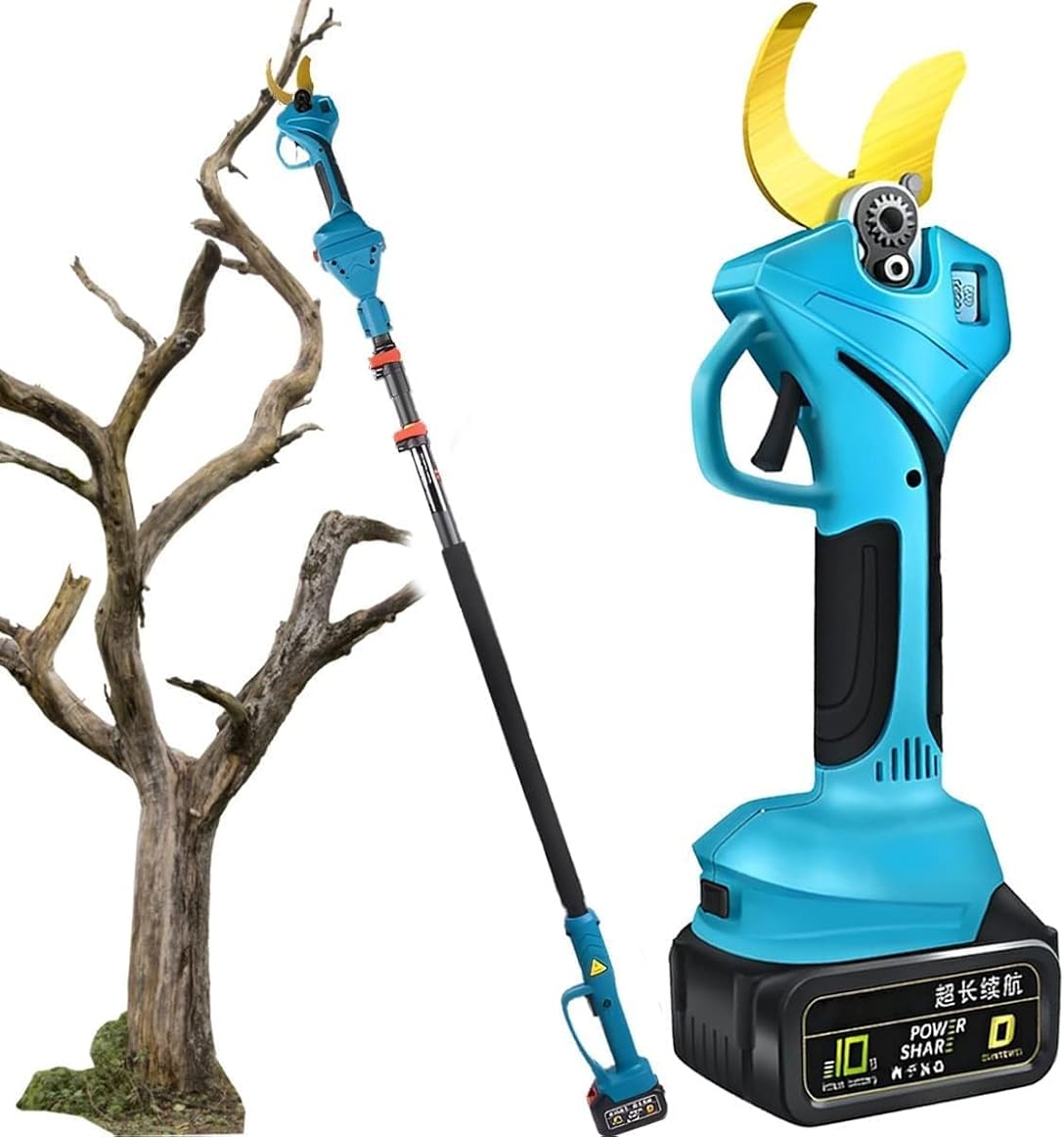 Electric Branch Cutter, Cordless Pruning Shears, 40Mm Cutting Diameter Tree Branch Scissors with Extension Pole Rechargeable Battery for Grafting