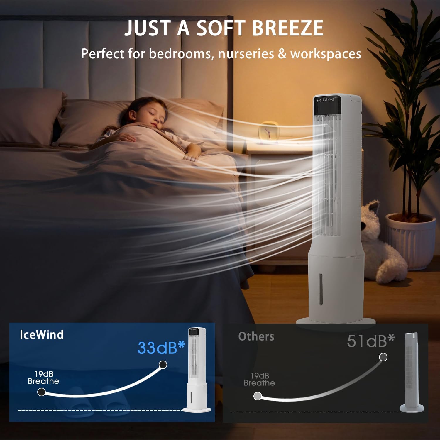 Swamp Cooler Air Conditioner Portable, 41in Tower Standing Fan 120° Oscillating Bladeless Evaporative Air Cooler with Removable Water Tank, 4 Ice Packs, 24h Timer, Auto-off for Bedroom Garage Outdoor