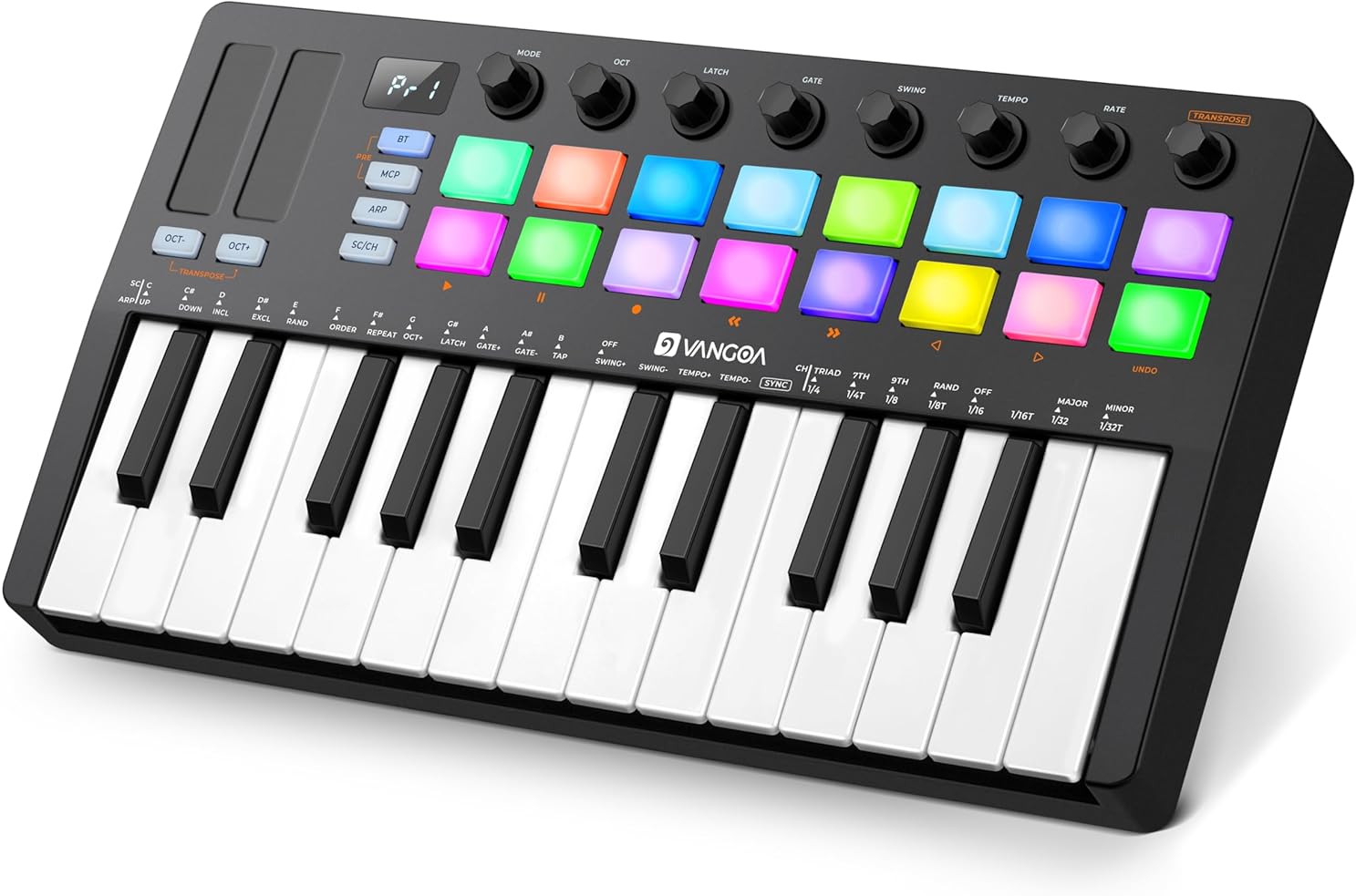 Vangoa Professional Upgraded Beat Maker for Music Production, 25 Keys Midi Keyboard Makers Machine, 8 Knoks, Wireless Mini Controller Keyboard Computer Recording Midi Controllers 16 RGB Drum Pads