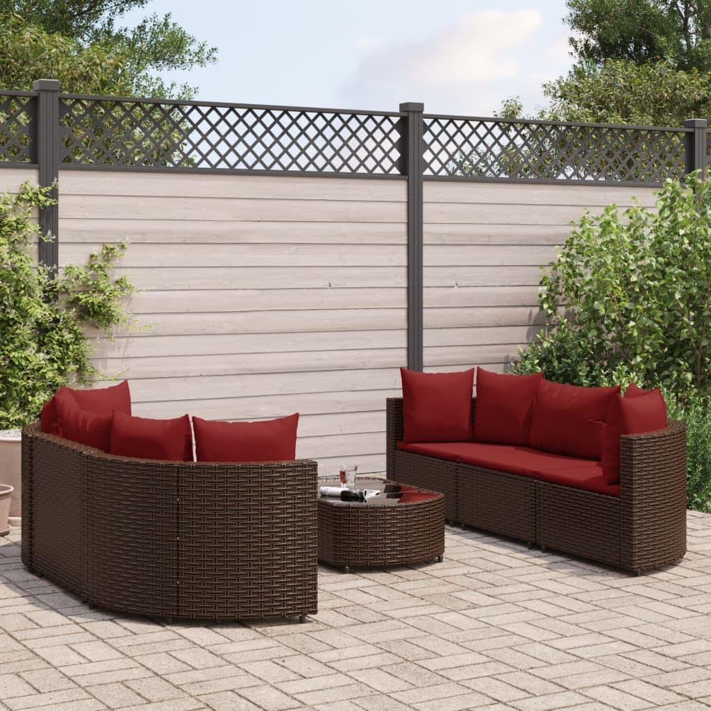 7 Piece Patio Sofa Set with Cushions Brown Poly Rattan,Rattan Sofa Set for Outdoor Patio Durable, Comfortable, and Modular Patio Furniture Sets, Outdoor Furniture Sets