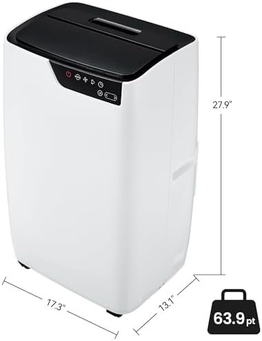 12000 BTU Portable Air Conditioner, Cools Rooms Up to 550 Sq.Ft, 3-in-1 Function with Cooling, 3 Fan Speeds & Remote Control, 24h Timer for Customized Use, Ultra-Quiet Operation, Sleek White and Black