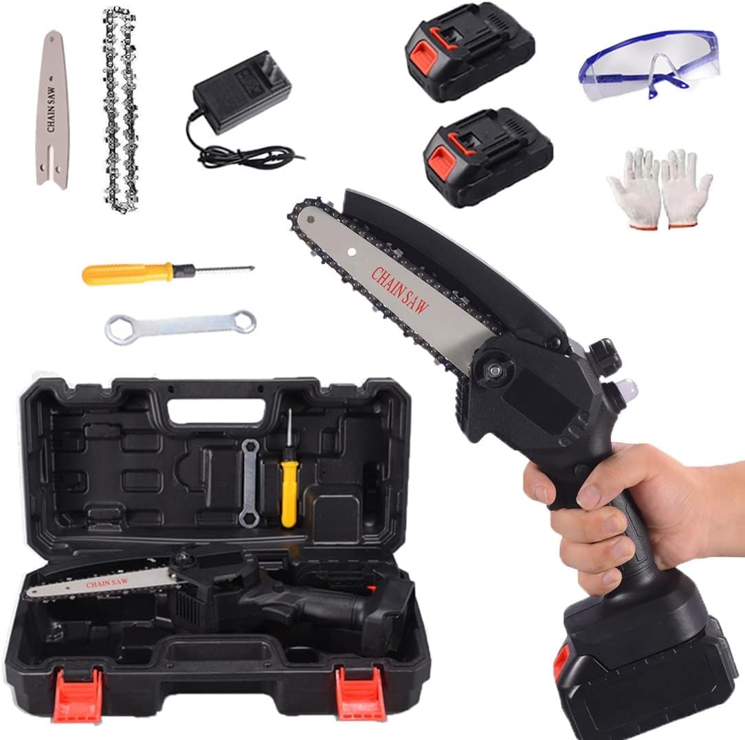 Electric Chainsaw,Mini Chainsaw,6 Inch Cordless Battery Powered Chain Saw, Handheld Mini Chainsaw for Cutting Pruning and Gardening and one-Hand Chainsaw (Color : Black, Battery *1 : 1*Chain)