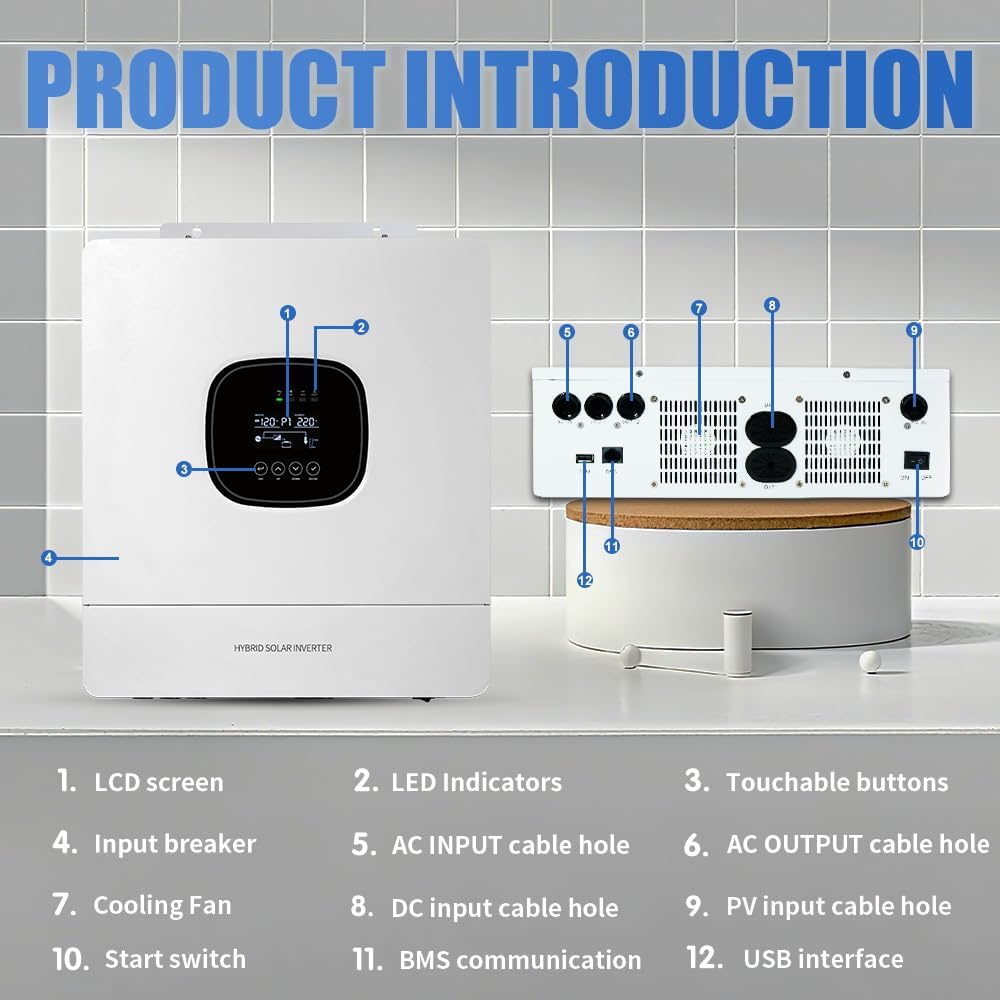 Yinleader Hybrid Solar Inverter 6500 watt, 48V Pure sine Wave Hybrid Inverter to 240V Inverter and 120A MPPT Solar Inverter Charger for Off-Grid System