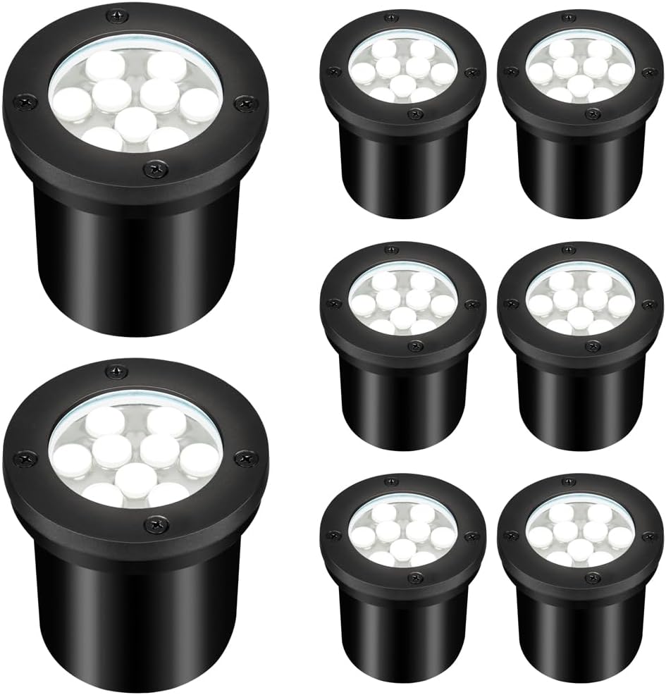 9W Landscape Light, Outdoor 120V In-Ground Lights IP68 Waterproof 5500k Warm White Outdoor Well Lights for Yard Pathway Driveway Deck, 8 Pack