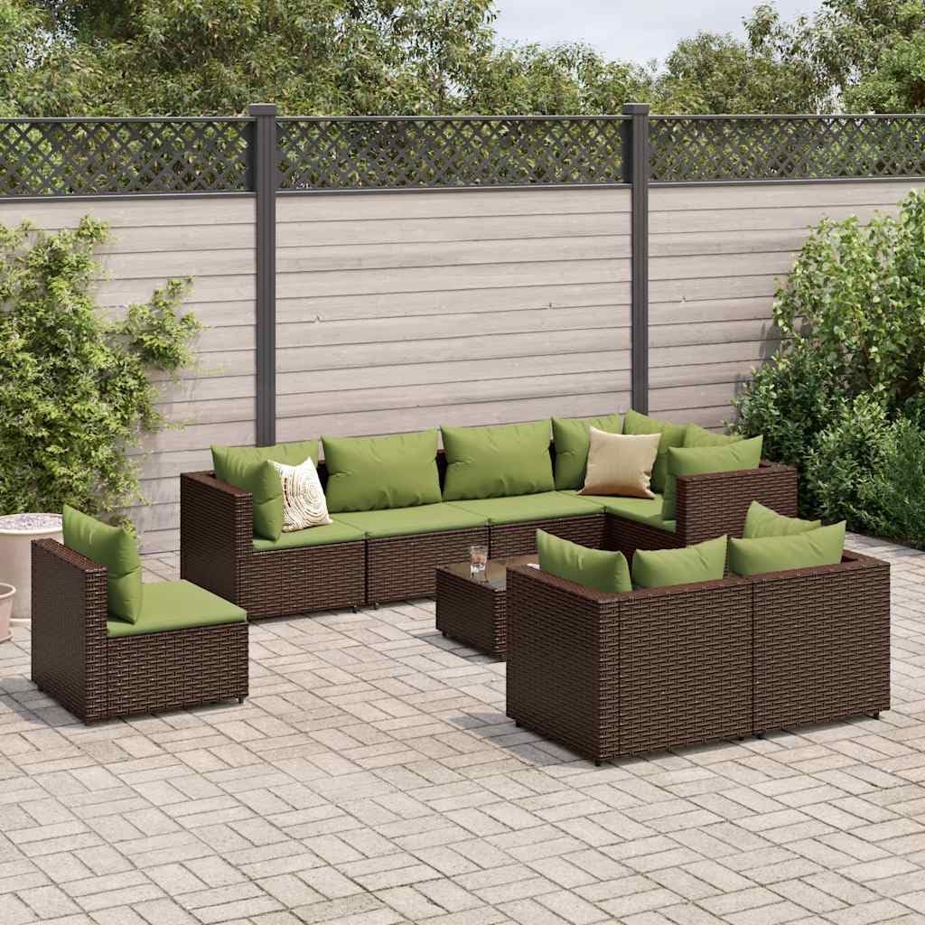 9 Piece Patio Lounge Set with Cushions, Brown Poly Rattan Outdoor Furniture, Modular Design for Backyard, Terrace, Balcony