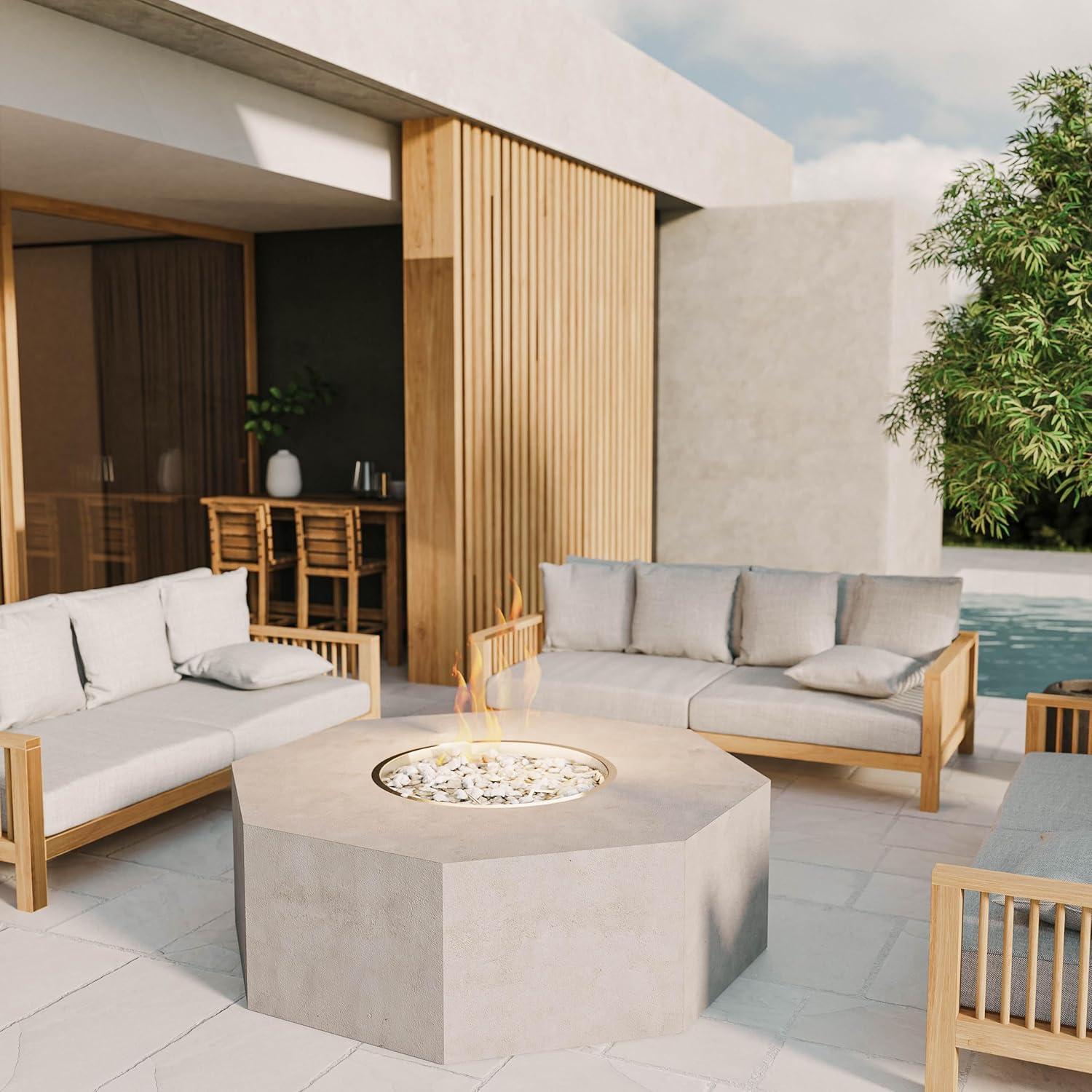 Ready-to-Finish 54-in Octagon x 18-in Concrete Fire Pit Kit for Outdoor Patio – Customizable Gas or Wood Burning Base – DIY & Contractor Friendly – Fits 25-in Burner or Breeo Zentro Insert