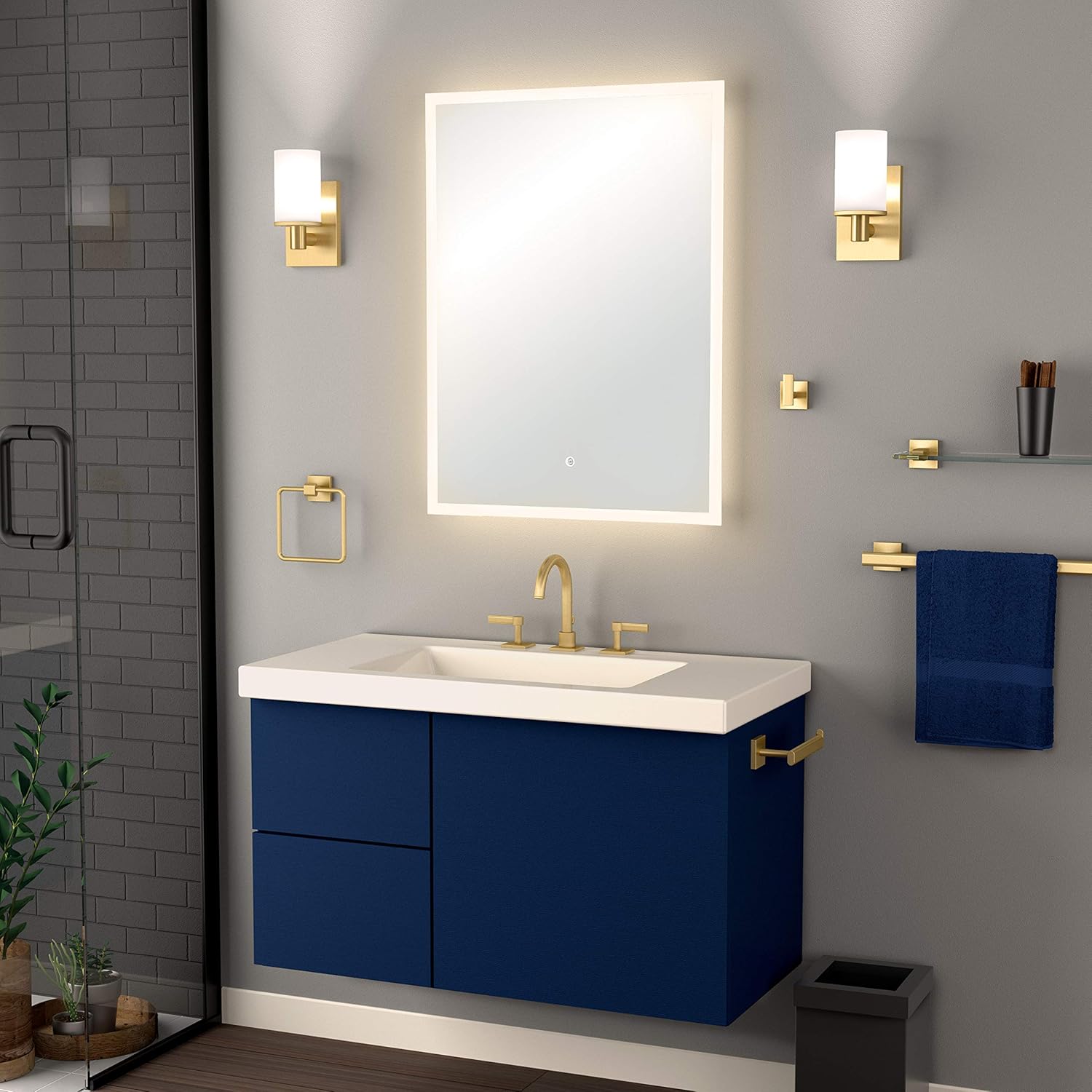 Gatco 4060A Elevate, Towel Bar, 30”, Brushed Brass/Wall Mounted 30 Inch Towel Holder for Bathroom